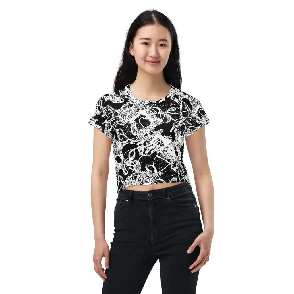 Chaos in Black on Crop Tee — Front