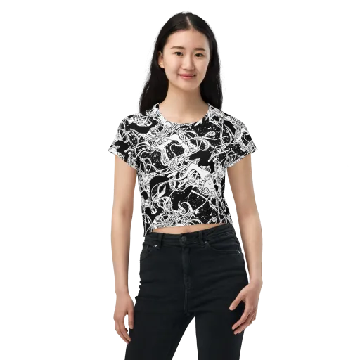 Chaos in Black on a Crop Tee
