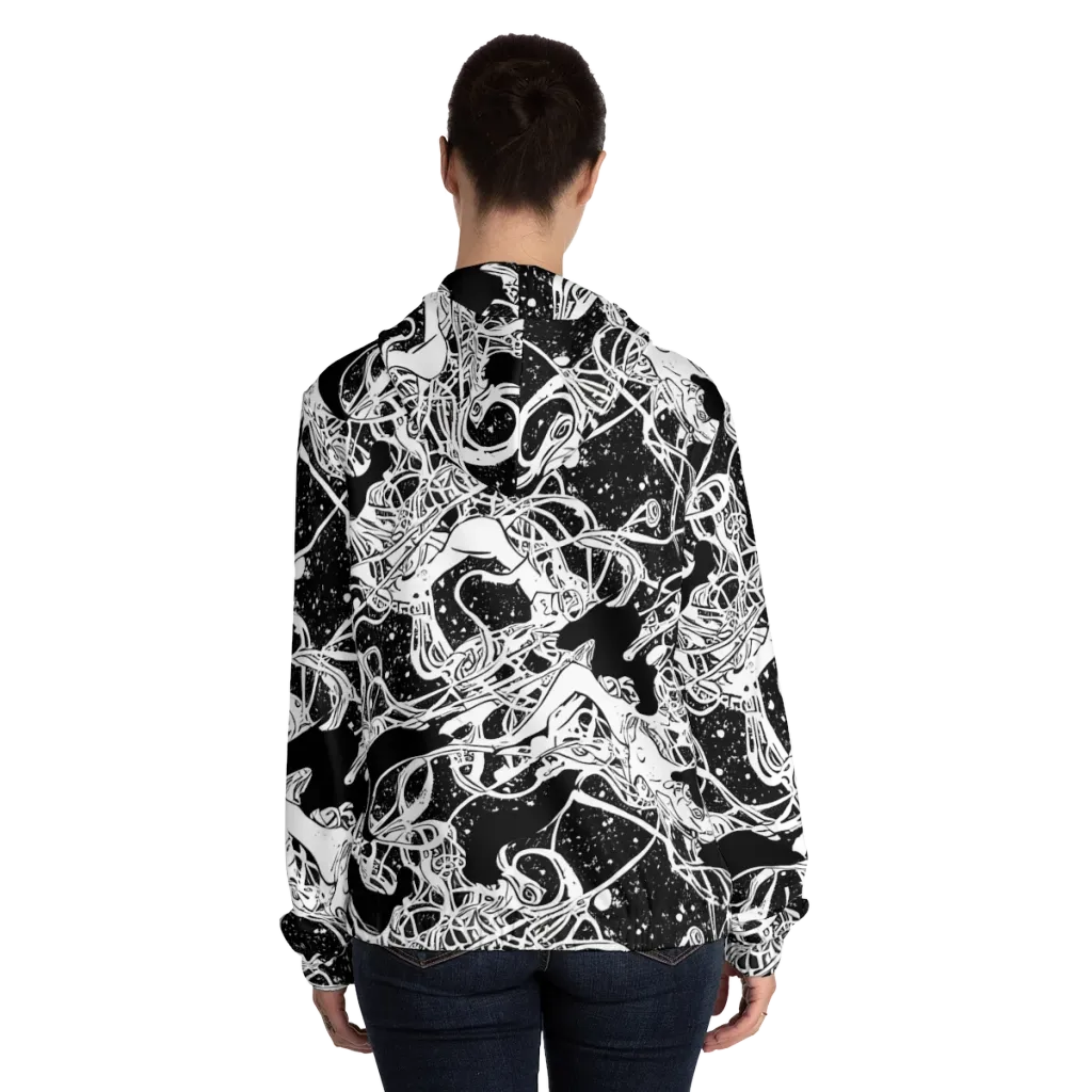 Chaos in Black on Women's Full-Zip Hoodie — Back On Person