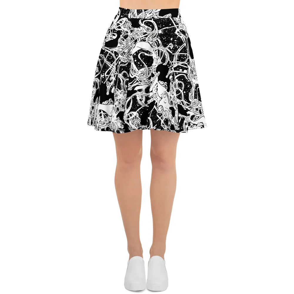 Chaos in Black on Skater Skirt — Front