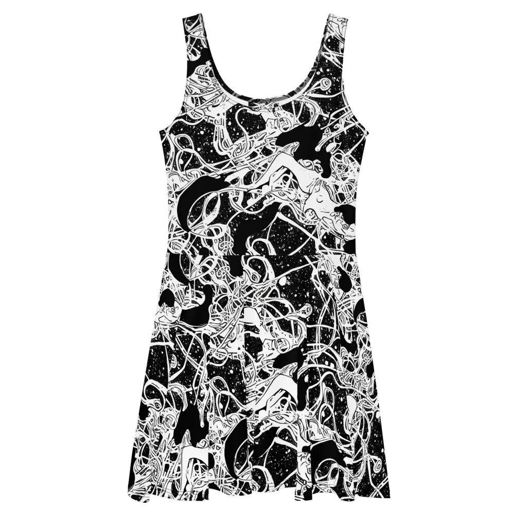 Chaos in Black on Skater Dress — Front