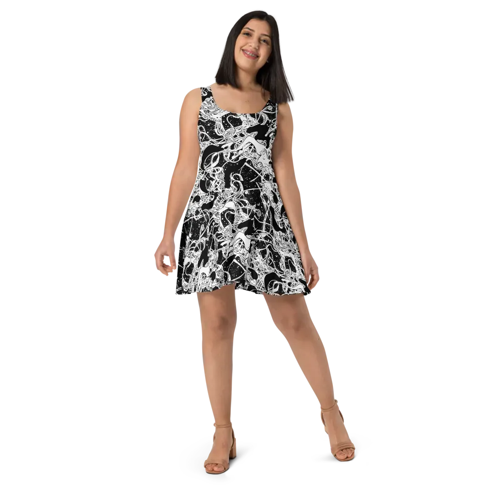 Chaos in Black on Skater Dress — Front