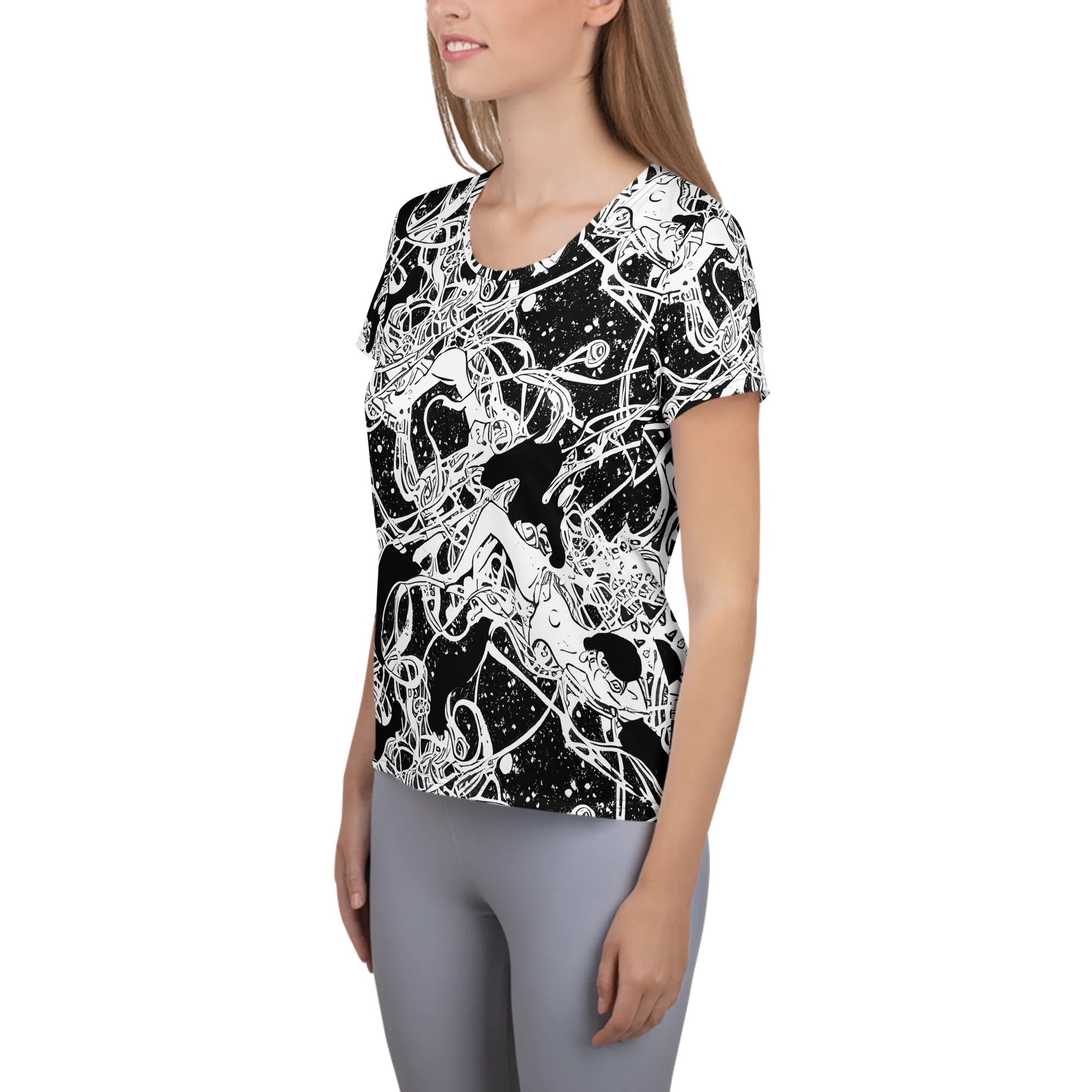 Chaos in Black on Women's Athletic T-Shirt — Left