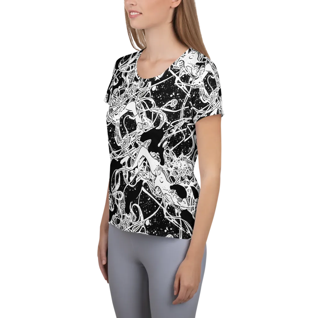 Chaos in Black on Women's Athletic T-Shirt — Left