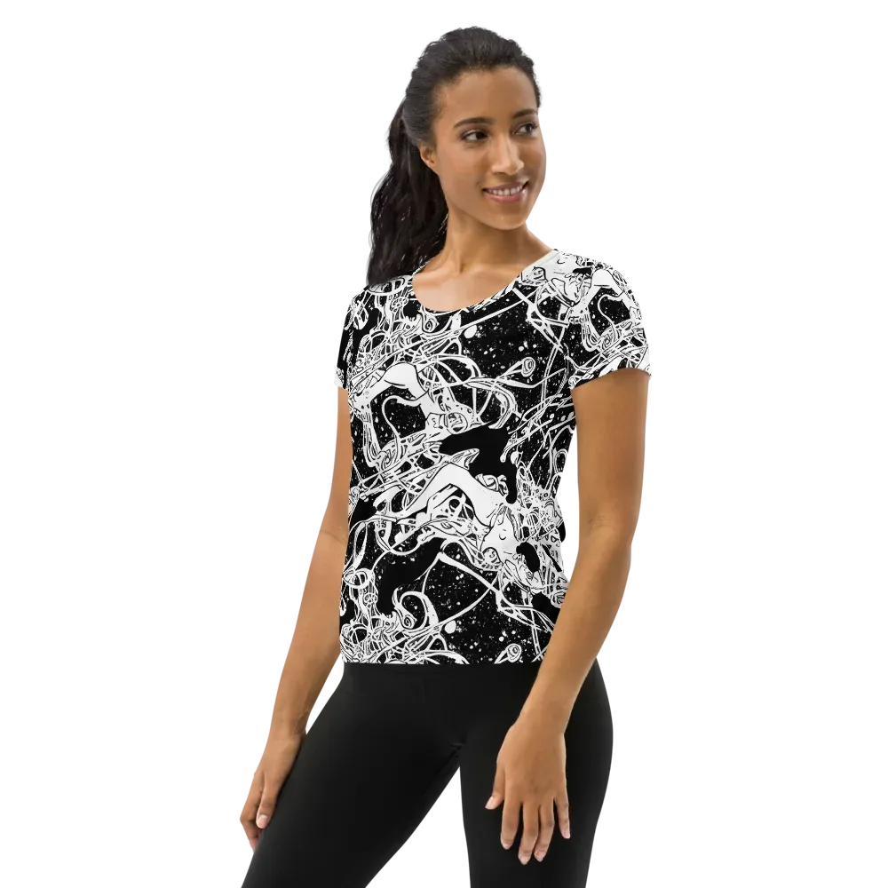 Chaos in Black on Women's Athletic T-Shirt — Left