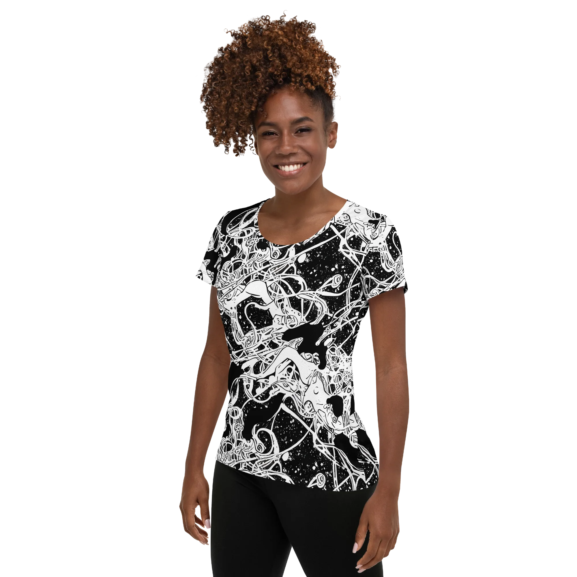 Chaos in Black on Women's Athletic T-Shirt — Left