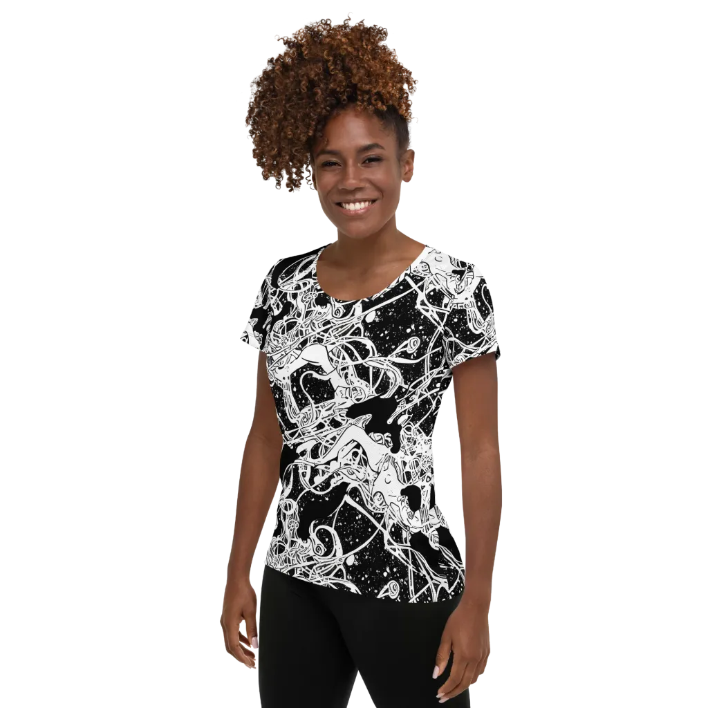 Chaos in Black on Women's Athletic T-Shirt — Left