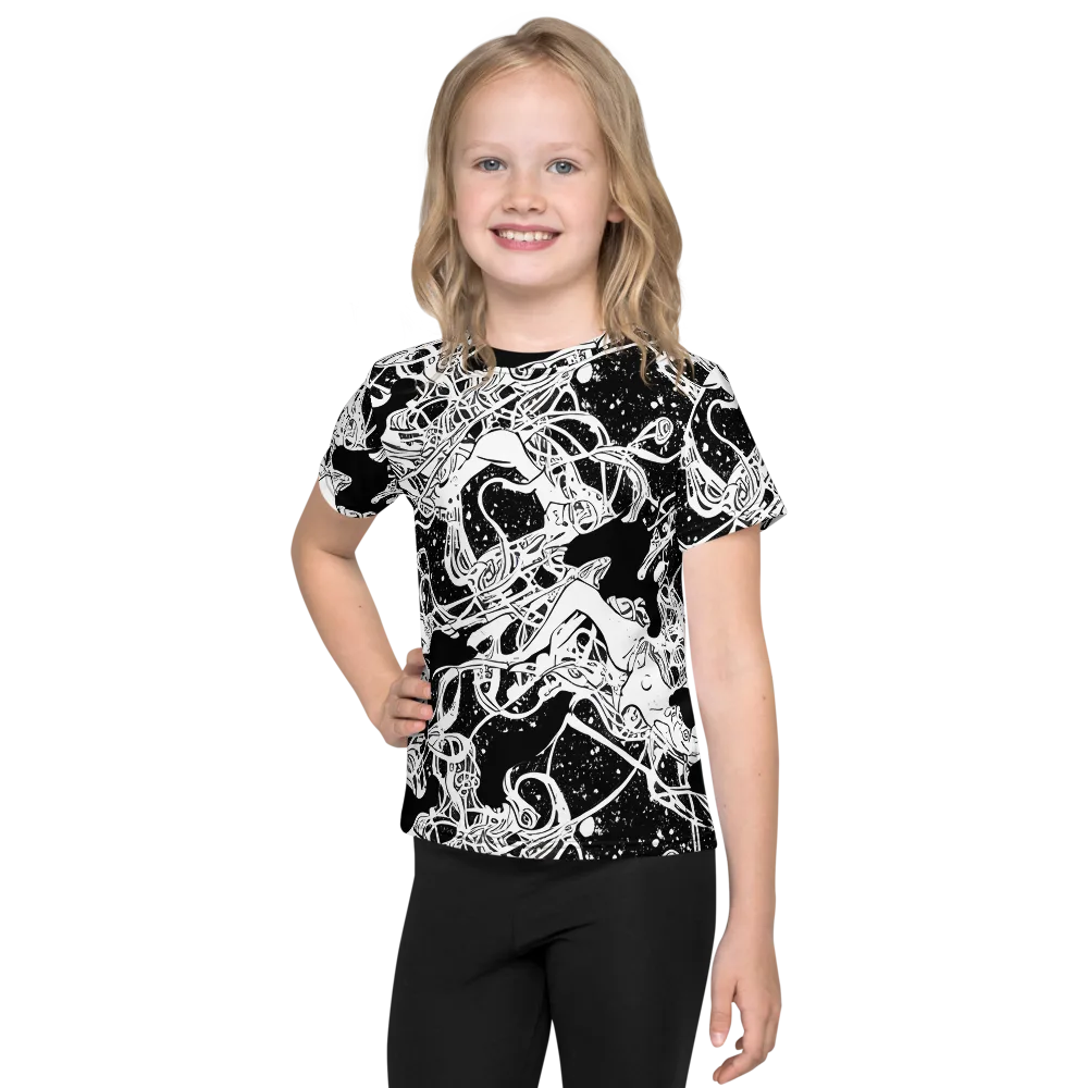 Chaos in Black on Kids Crew Neck T-Shirt — Front