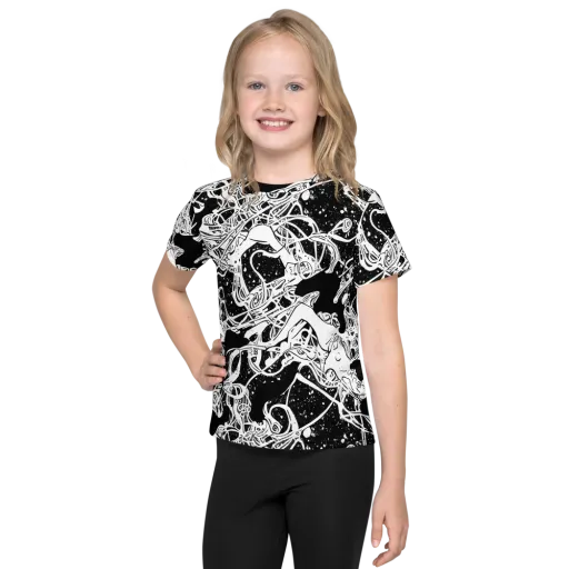 Chaos in Black on a Kids Crew Neck T-Shirt