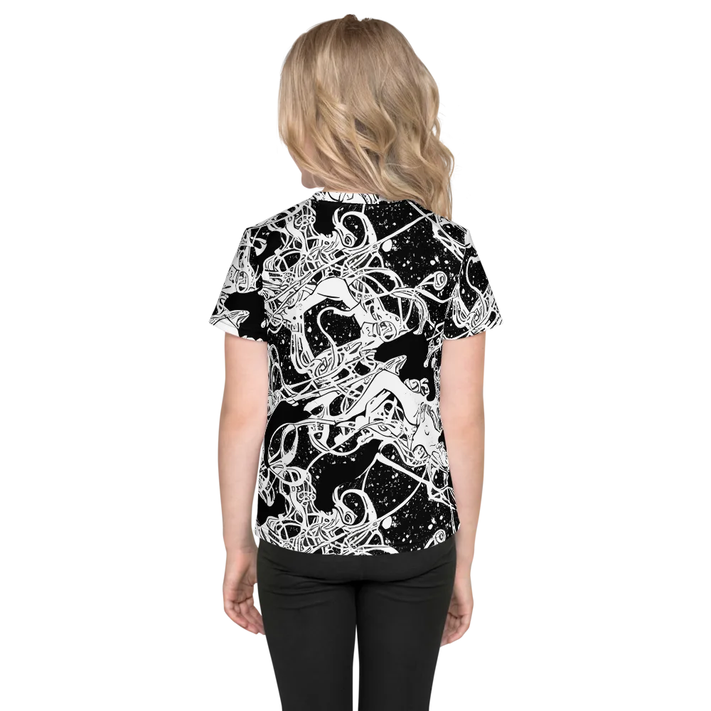 Chaos in Black on Kids Crew Neck T-Shirt — Back