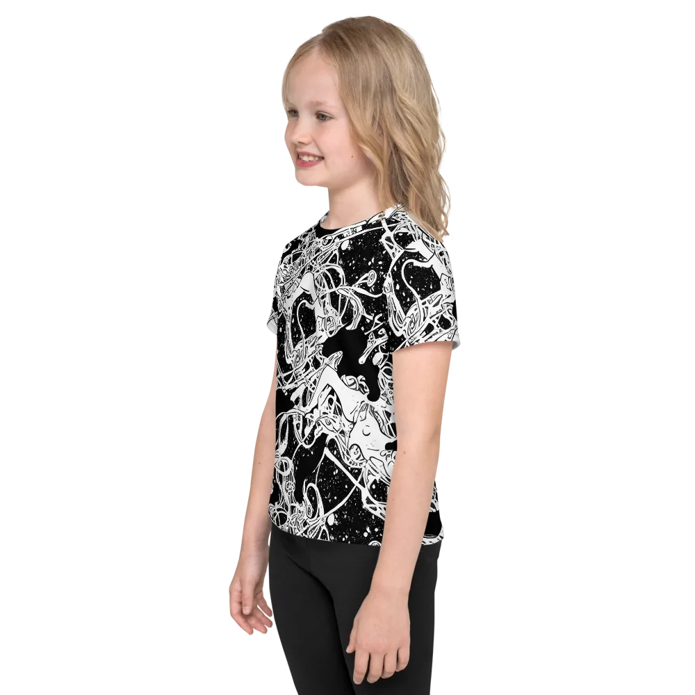 Chaos in Black on Kids Crew Neck T-Shirt — Left