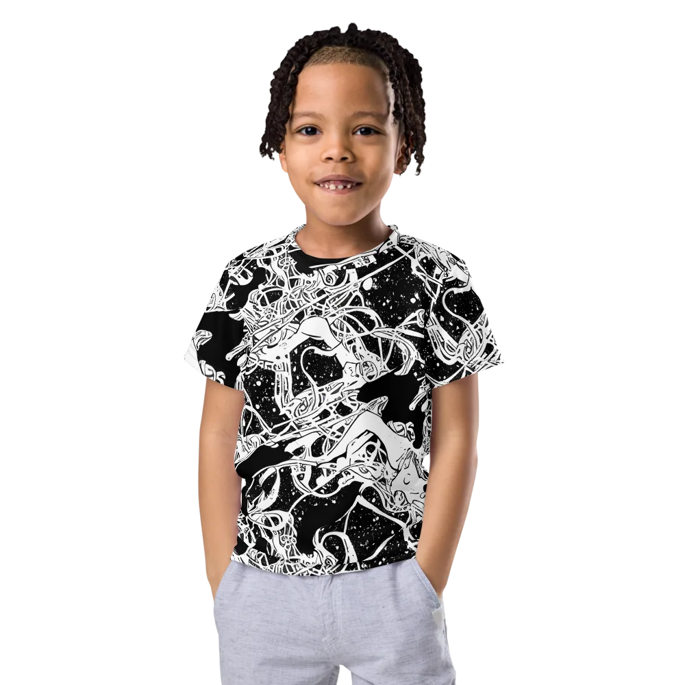 Chaos in Black on Kids Crew Neck T-Shirt — Front
