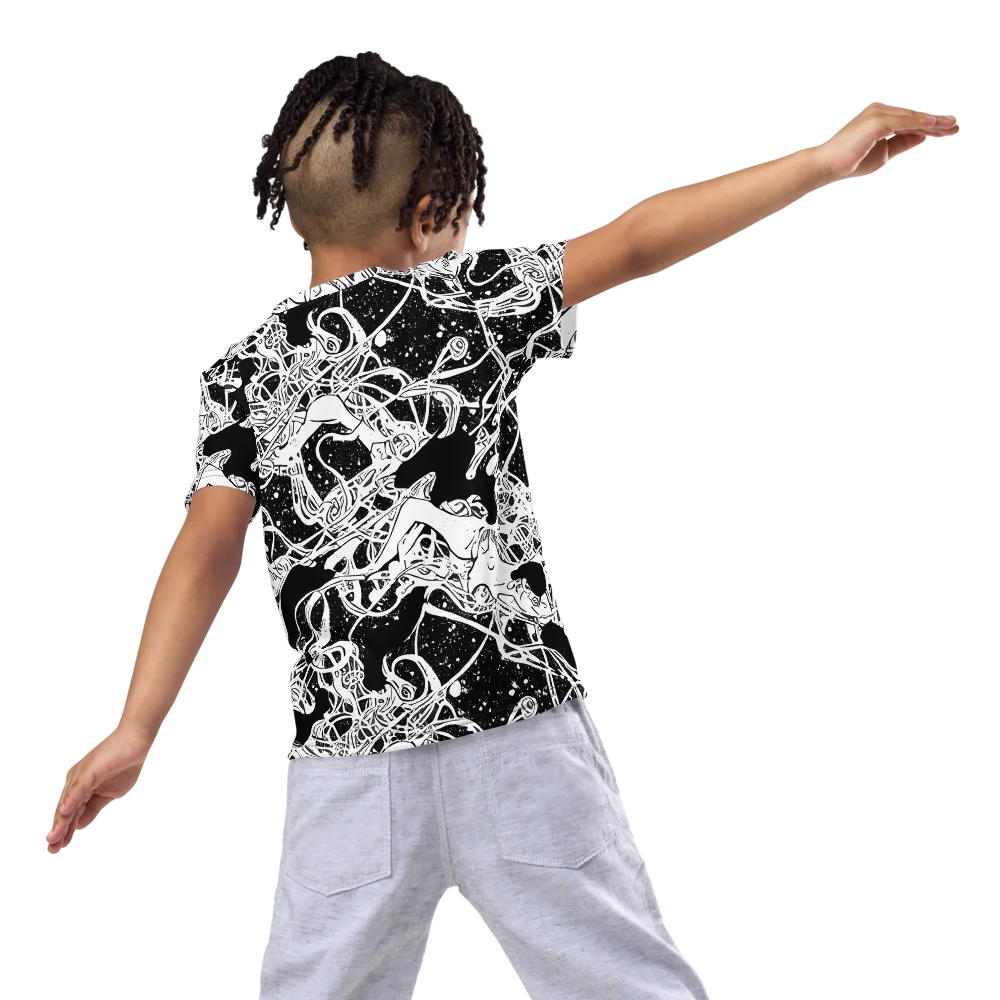 Chaos in Black on Kids Crew Neck T-Shirt — Back