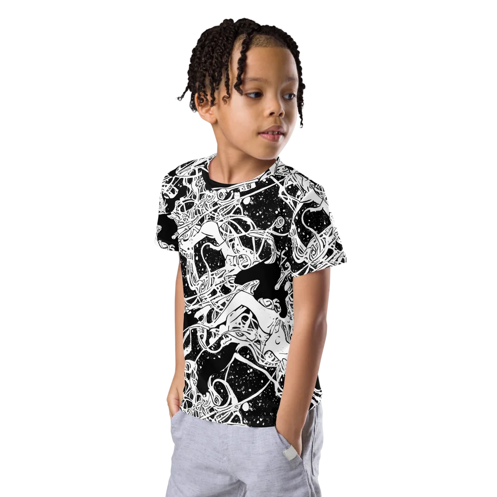Chaos in Black on Kids Crew Neck T-Shirt — Left Front