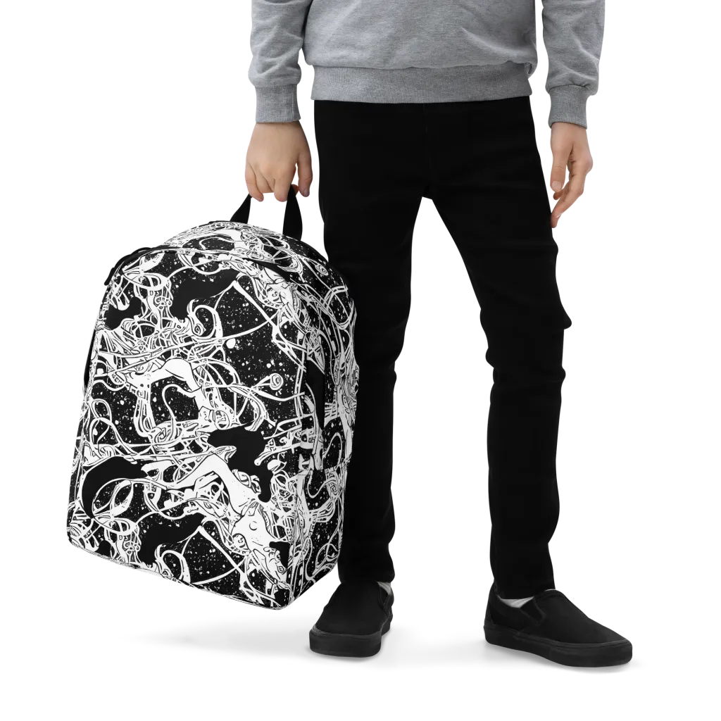 Chaos in Black on Minimalist Backpack — Zoomed-in