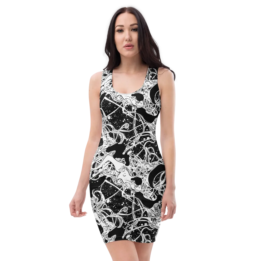 Chaos in Black on Bodycon Dress — Front