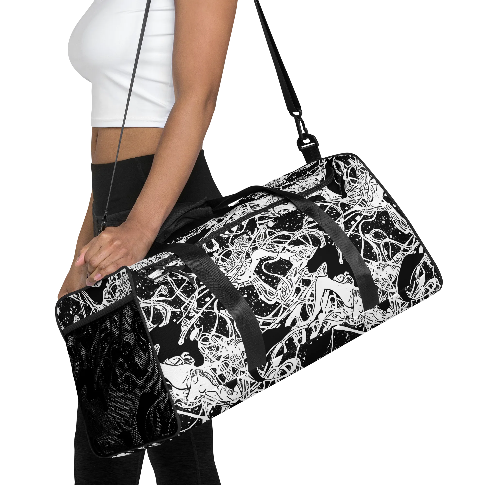 Chaos in Black on Duffle Bag — Front