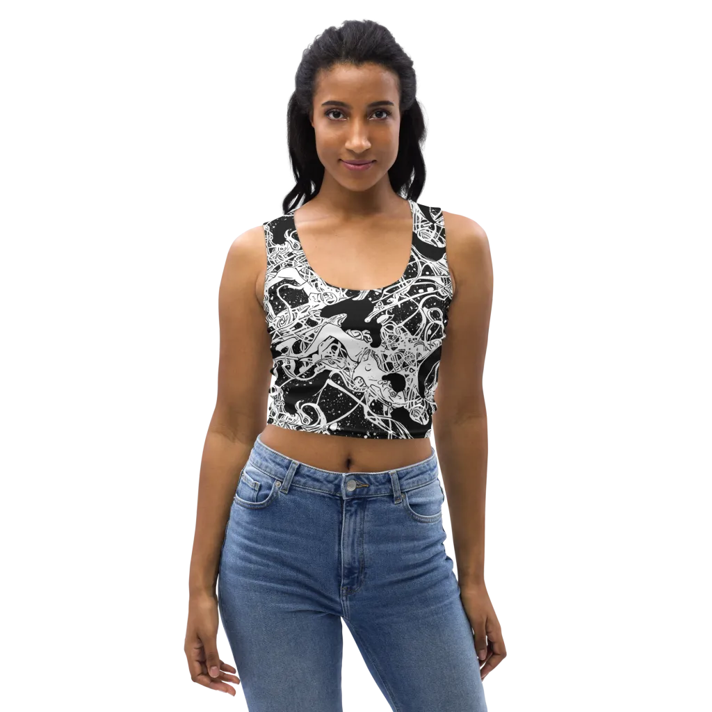 Chaos in Black on Crop Top — Front