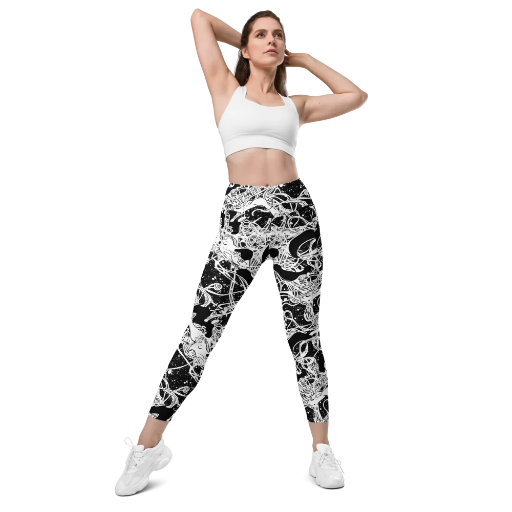 Chaos in Black on Leggings with Pockets — Front