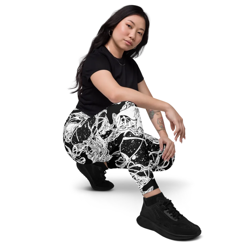 Chaos in Black on Leggings with Pockets — Right Front