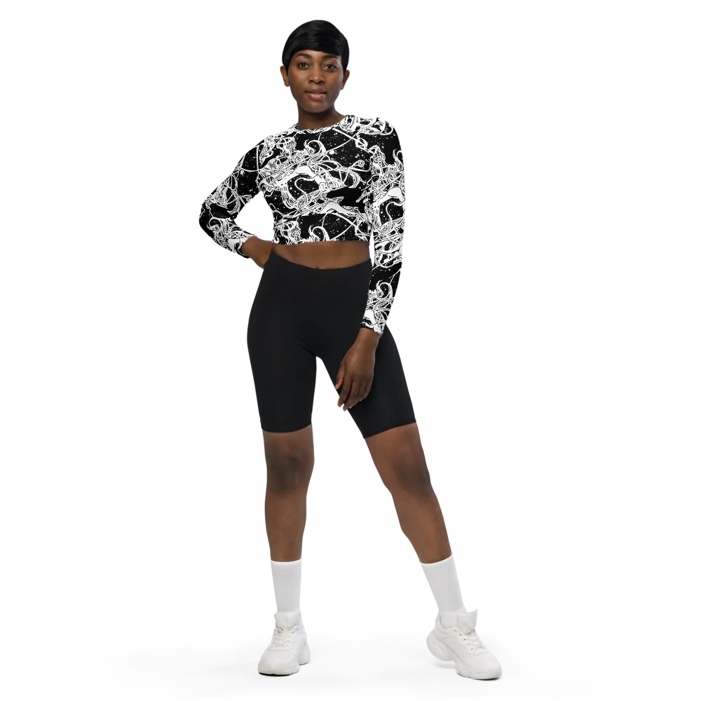 Chaos in Black on Long Sleeve Crop Top — Front