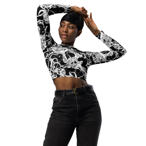 Chaos in Black on a Long Sleeve Crop Top