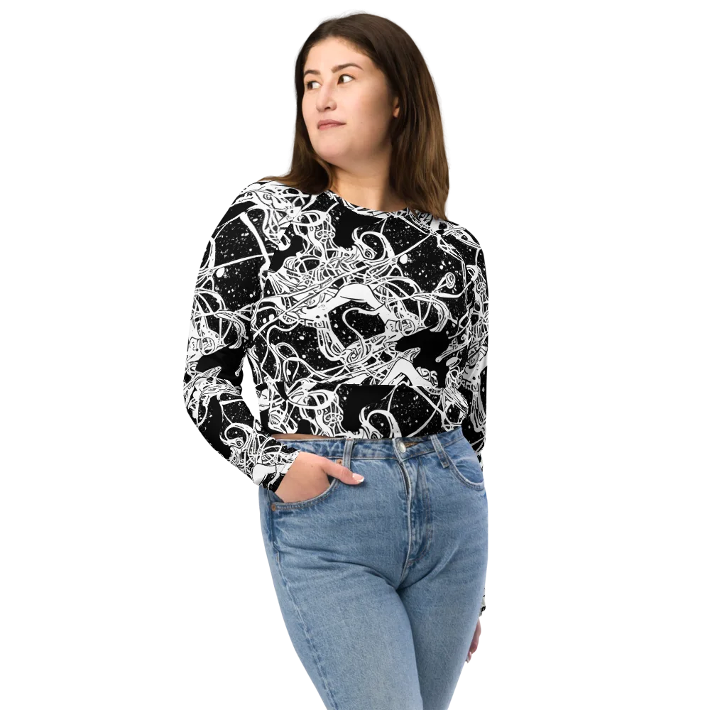 Chaos in Black on Long Sleeve Crop Top — Front