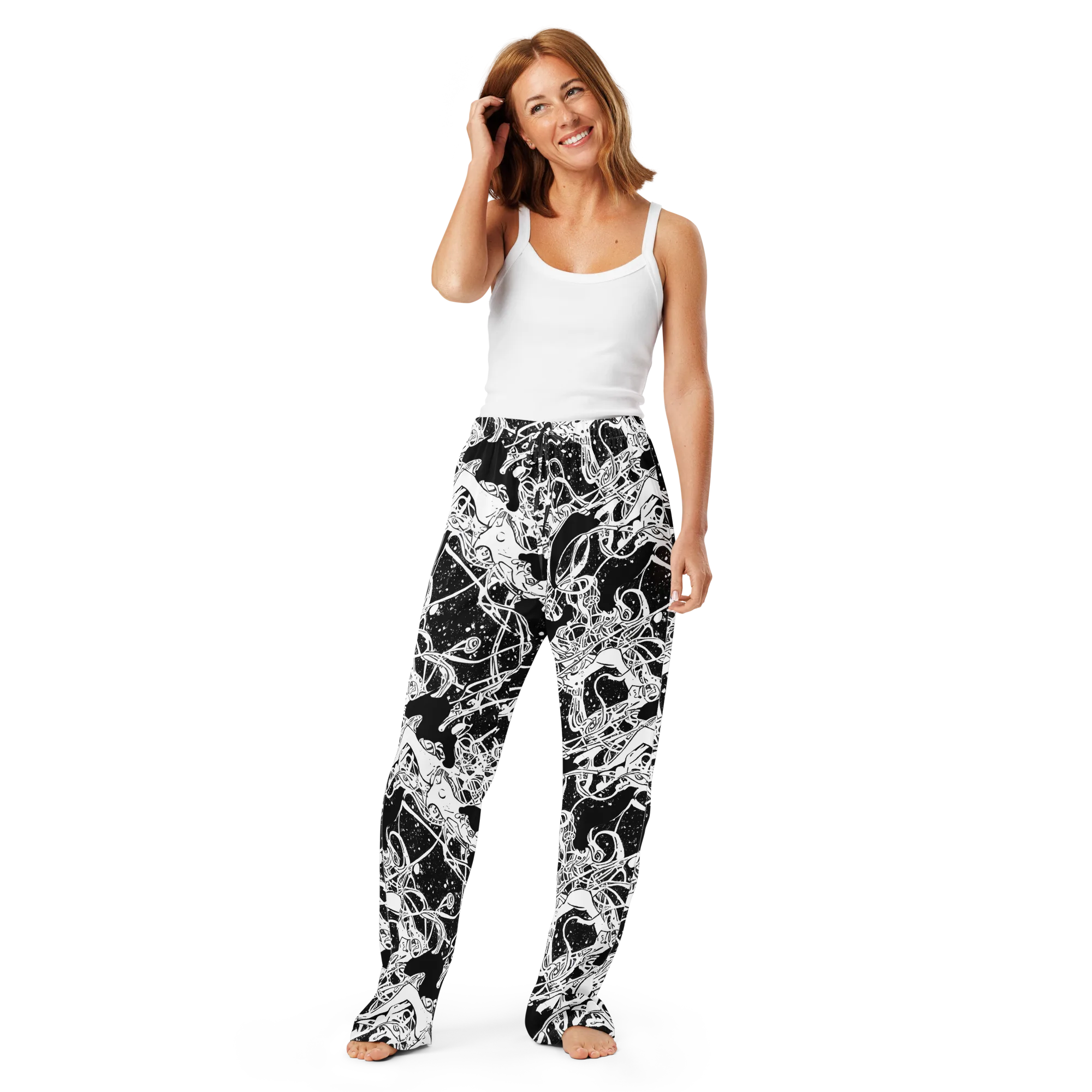 Chaos in Black on Women's Pajama Pants — Front