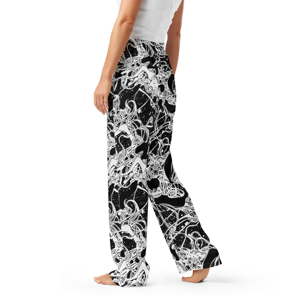 Chaos in Black on Women's Pajama Pants — Left