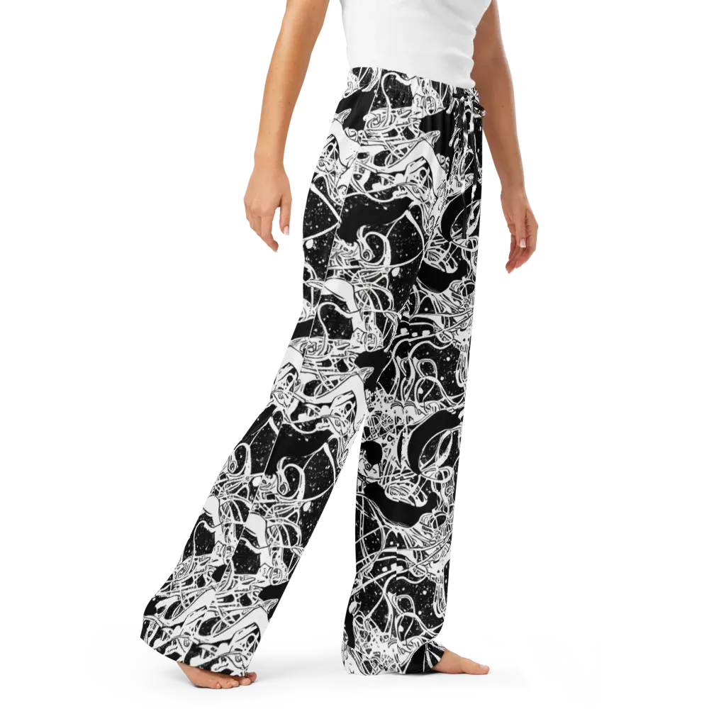Chaos in Black on Women's Pajama Pants — Right Front
