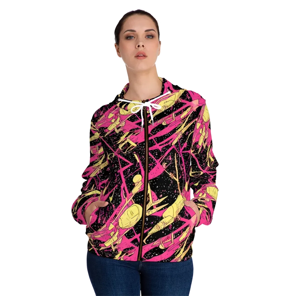 Galaxy Graffiti on Women's Full-Zip Hoodie — Front On Person