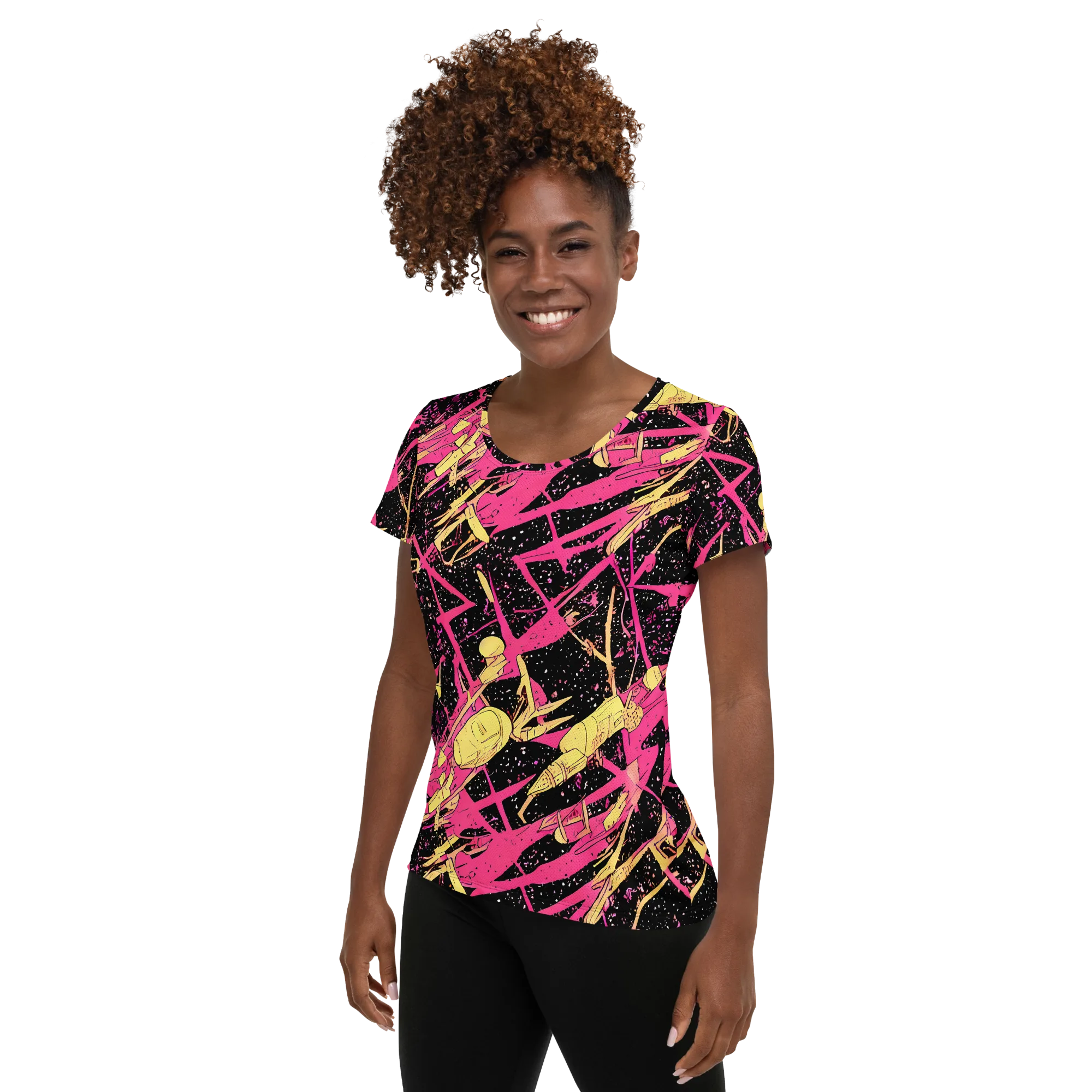 Galaxy Graffiti on Women's Athletic T-Shirt — Left