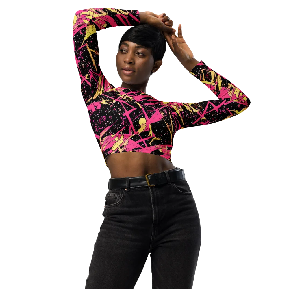 Galaxy Graffiti on Long Sleeve Crop Top — Front