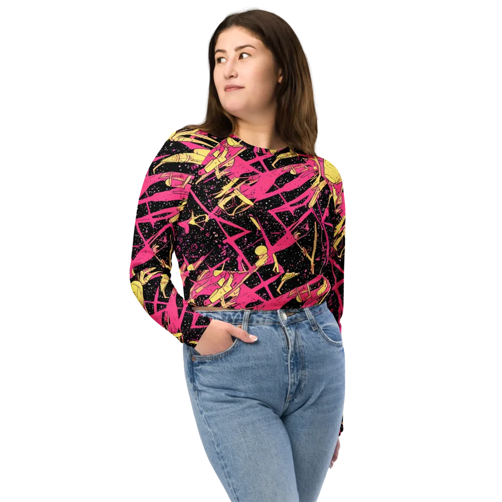 Galaxy Graffiti on Long Sleeve Crop Top — Front