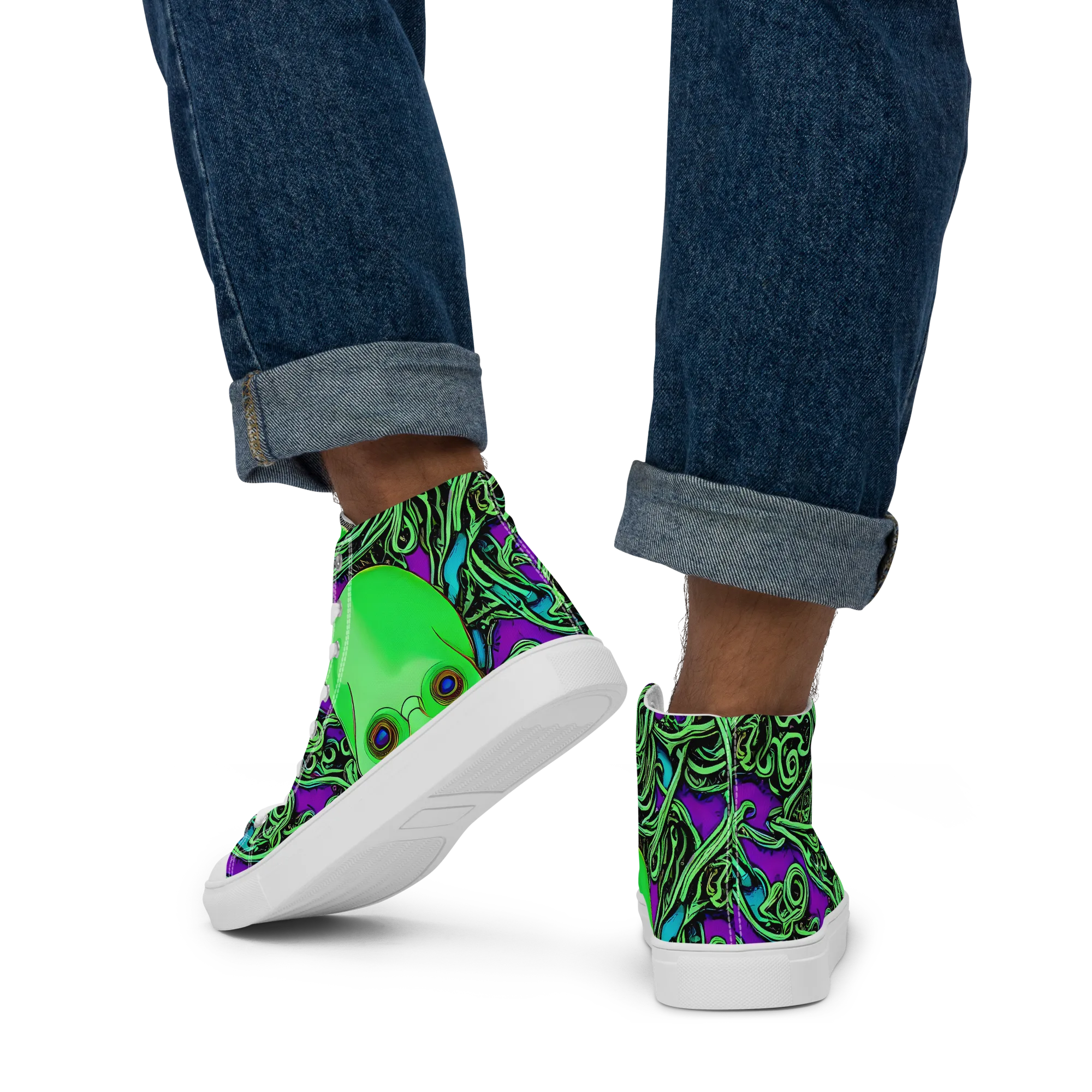 Ghostly Labyrinth on Men's High Top Canvas Shoes — Back