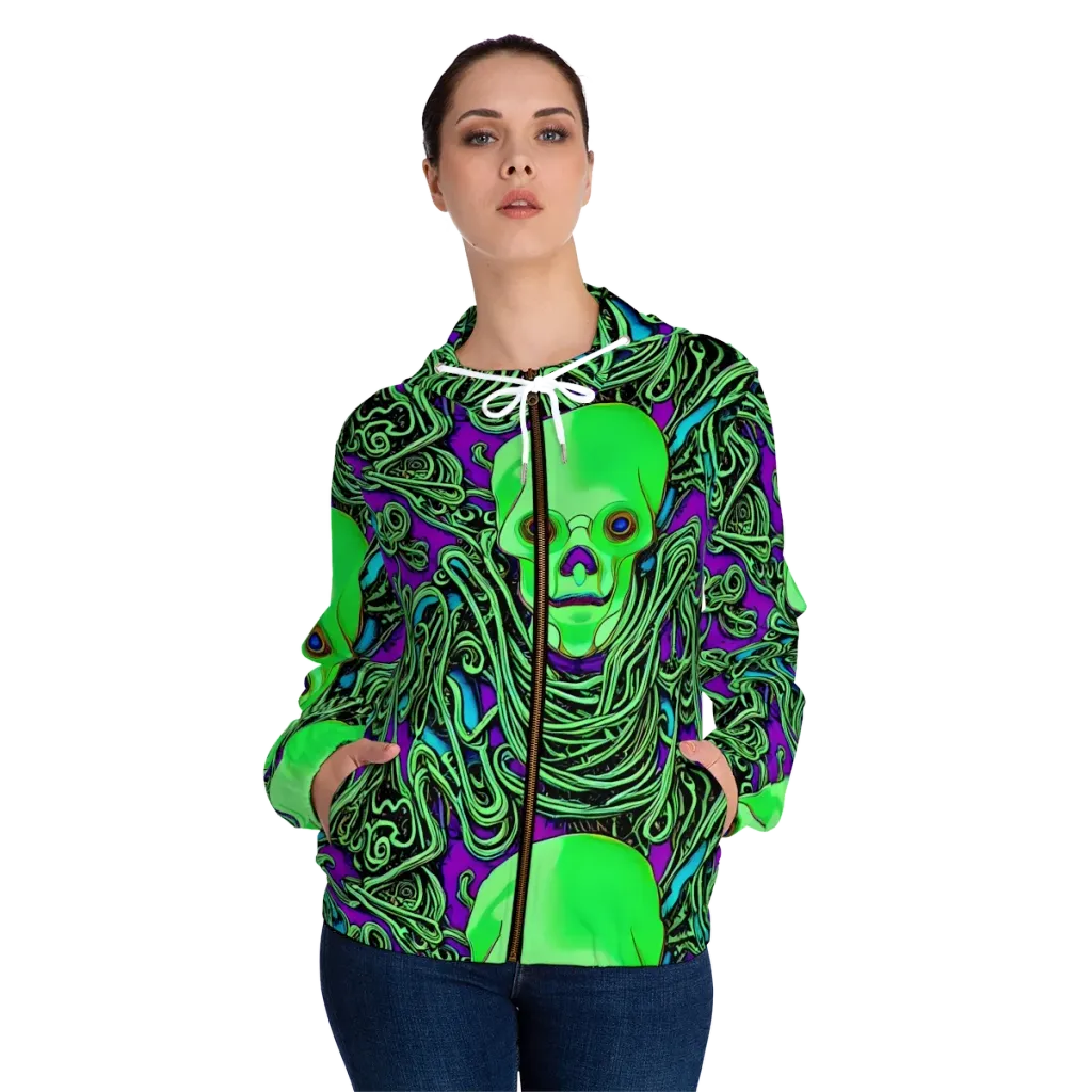 Ghostly Labyrinth on Women's Full-Zip Hoodie — Front On Person