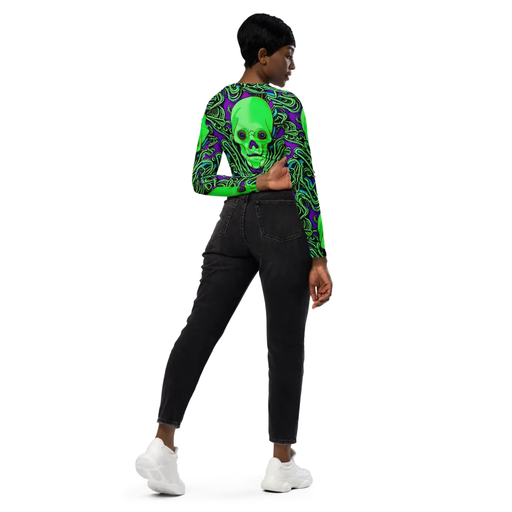 Ghostly Labyrinth on Long Sleeve Crop Top — Right Back