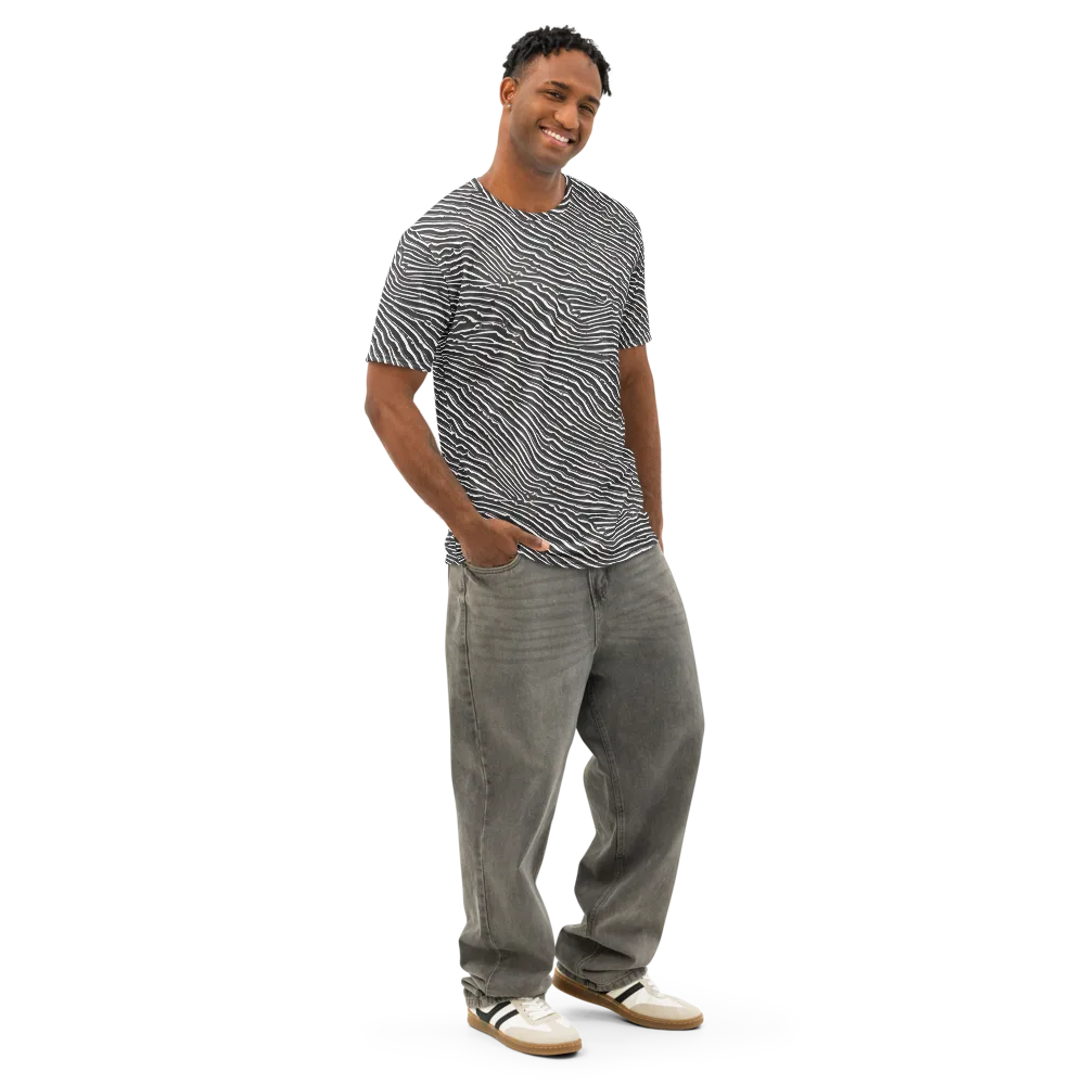 Hypnotic Waves on Men's Cotton Crew Neck T-Shirt — Right Front