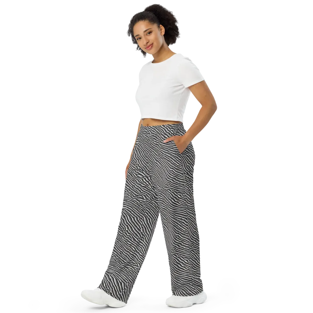 Hypnotic Waves on Wide-Leg Pants — Left Front