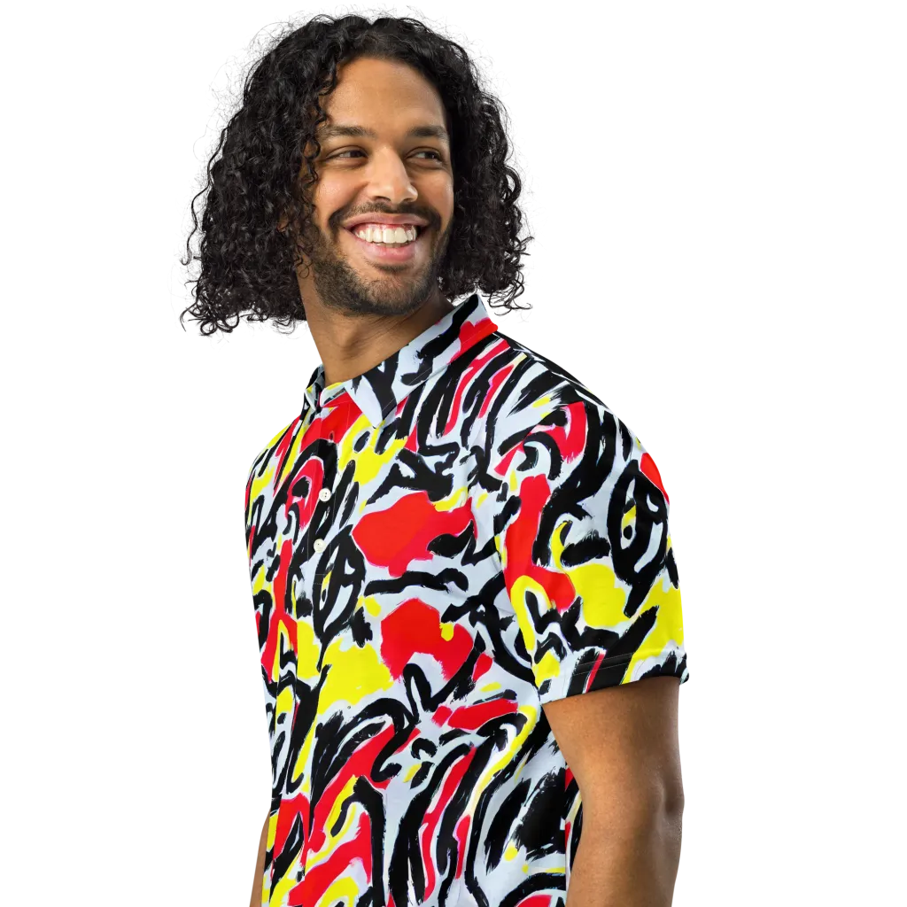 Cosmic Brushstrokes on Men's Slim Fit Polo Shirt — Left Front
