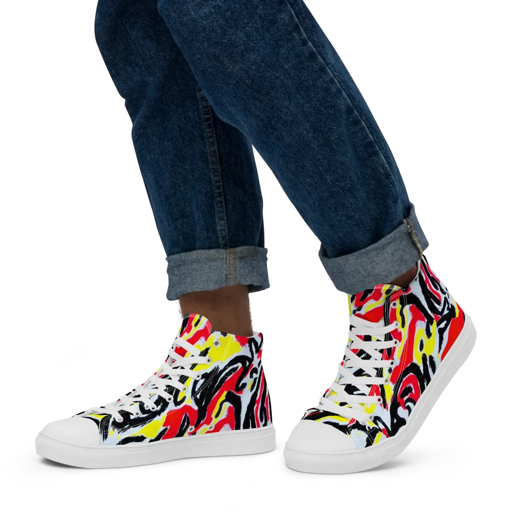 Cosmic Brushstrokes on Men's High Top Canvas Shoes — Left