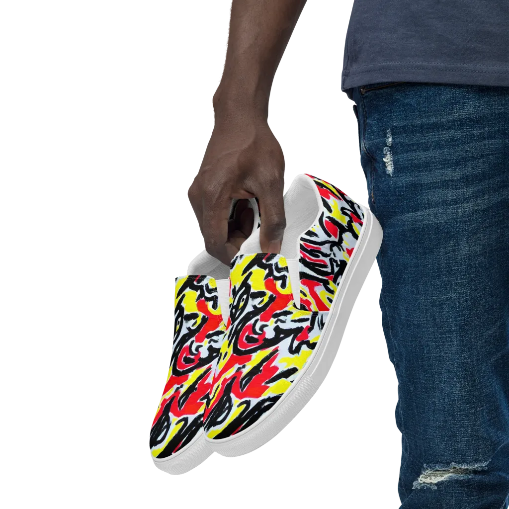 Cosmic Brushstrokes on Men's Slip-On Canvas Shoes — Left Front