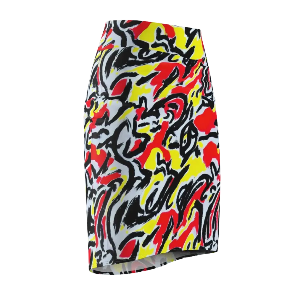 Cosmic Brushstrokes on Pencil Skirt — Front Side
