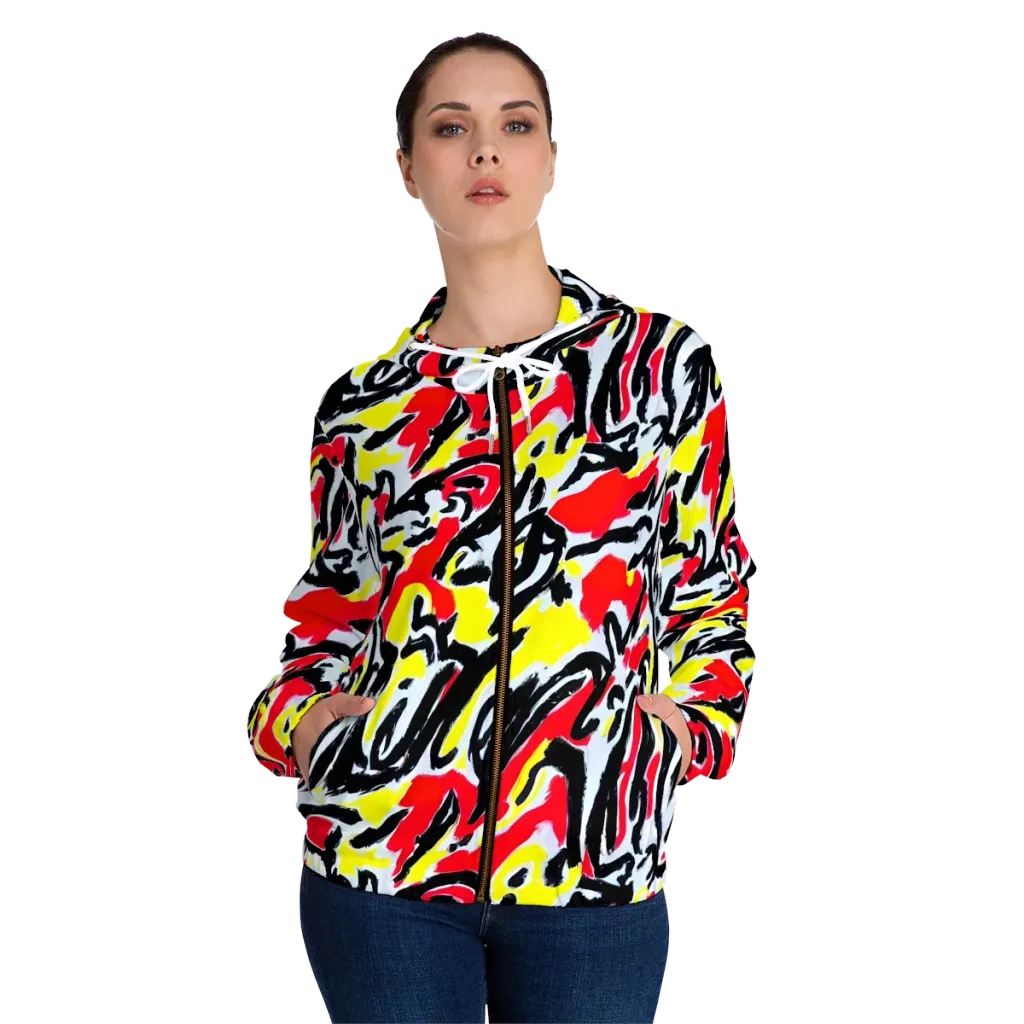 Cosmic Brushstrokes on Women's Full-Zip Hoodie — Front On Person