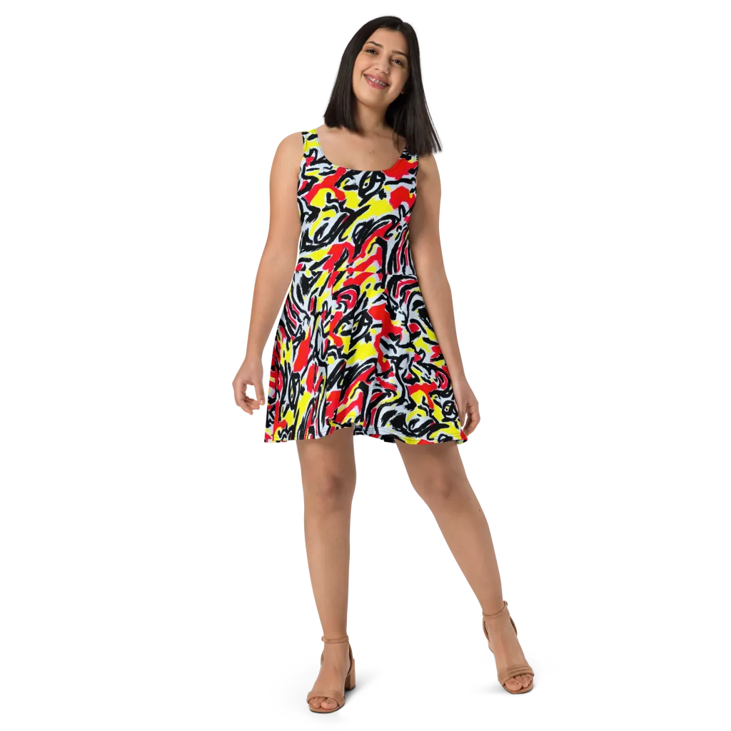 Cosmic Brushstrokes on Skater Dress — Front
