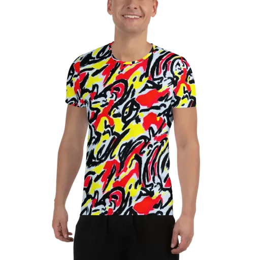 Cosmic Brushstrokes on a Men's Athletic T-Shirt