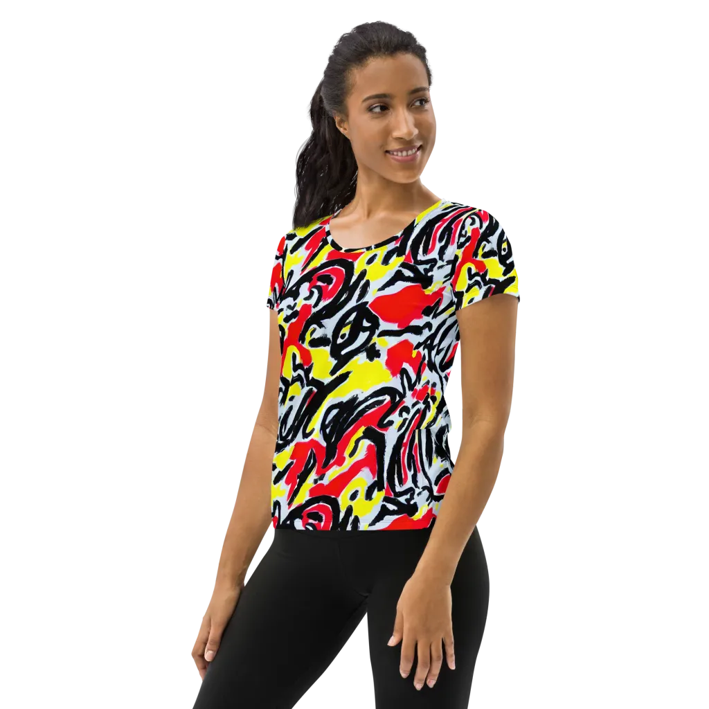 Cosmic Brushstrokes on Women's Athletic T-Shirt — Left