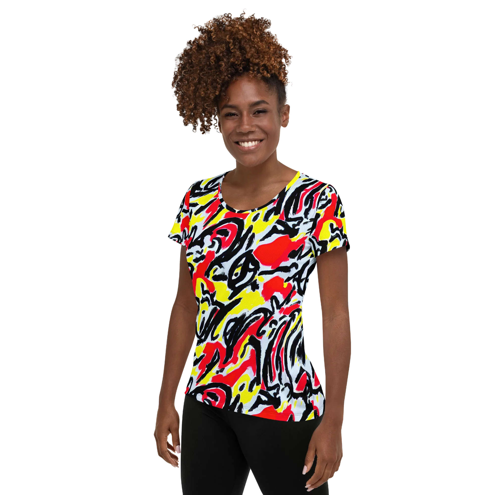 Cosmic Brushstrokes on Women's Athletic T-Shirt — Left
