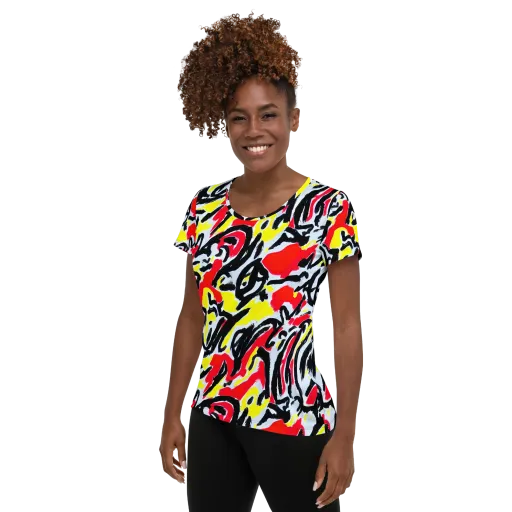 Cosmic Brushstrokes on a Women's Athletic T-Shirt