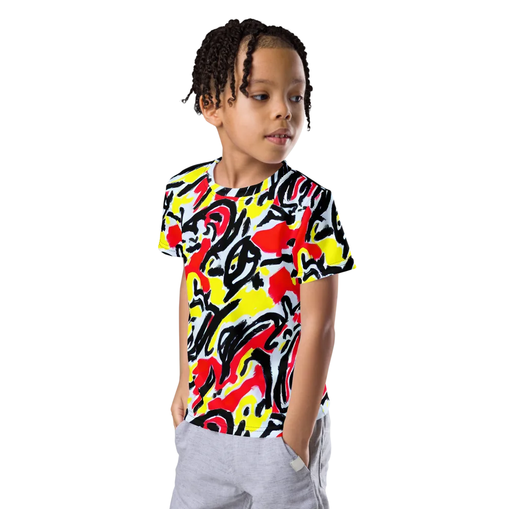 Cosmic Brushstrokes on Kids Crew Neck T-Shirt — Left Front